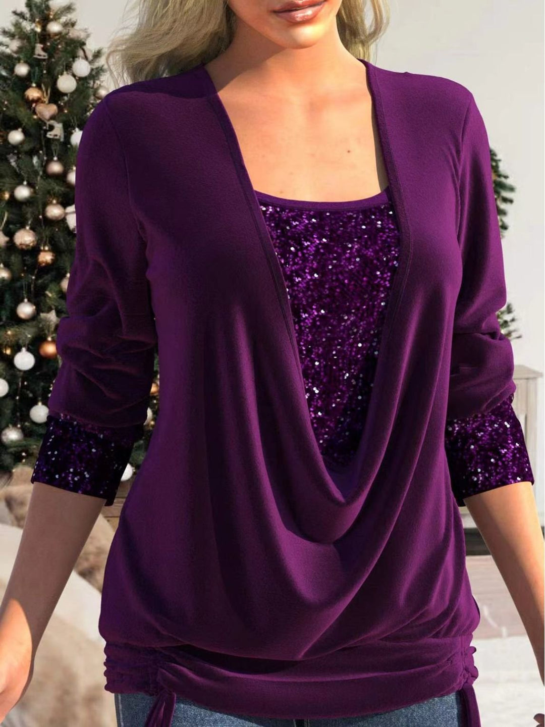 Glamour and Comfortable Sparkle Top - Luna-Purple-S-The Livary