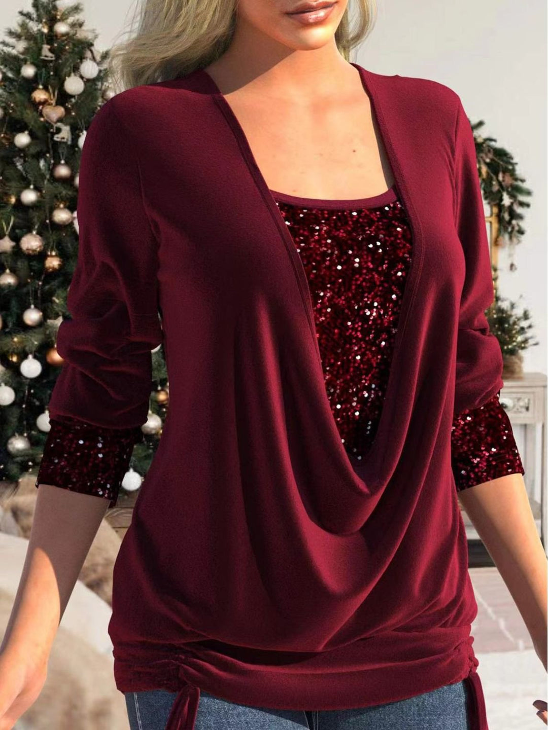 Glamour and Comfortable Sparkle Top - Luna-Red-S-The Livary