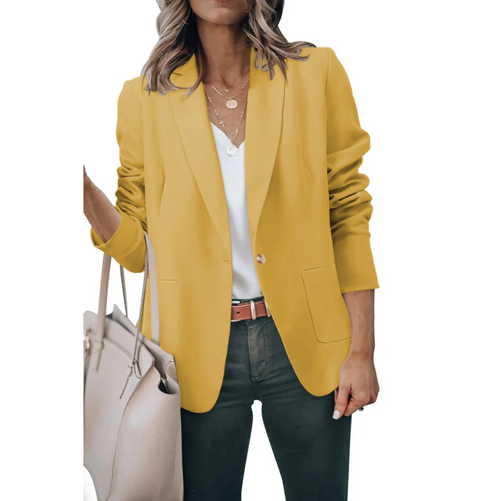 Plain Ladies Blazer with Puff Sleeves - Mia-Yellow-S-The Livary