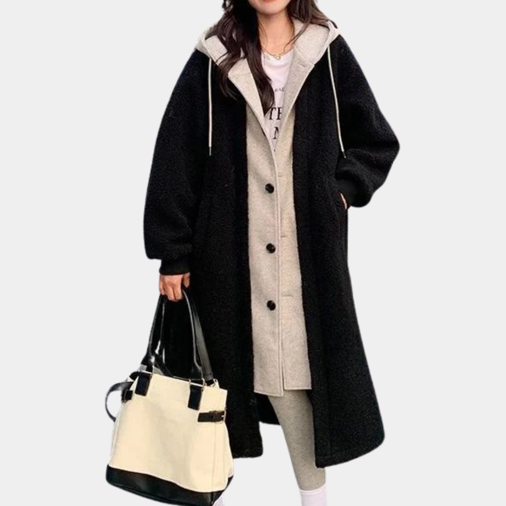 Casual Long Women's Jacket with Hood - Isla-Black-XS-The Livary