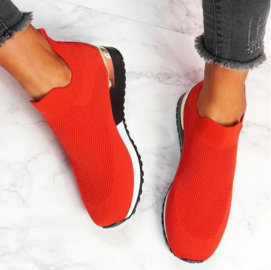Ladies Slip-On Sneakers - FlexiStep-Red-2.5-The Livary
