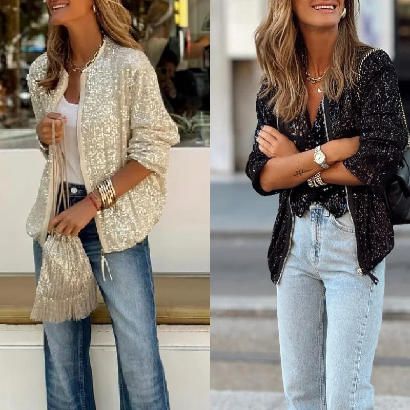 Trendy ladies' sequin blazer for spring & events – Soraya-Black-S-The Livary