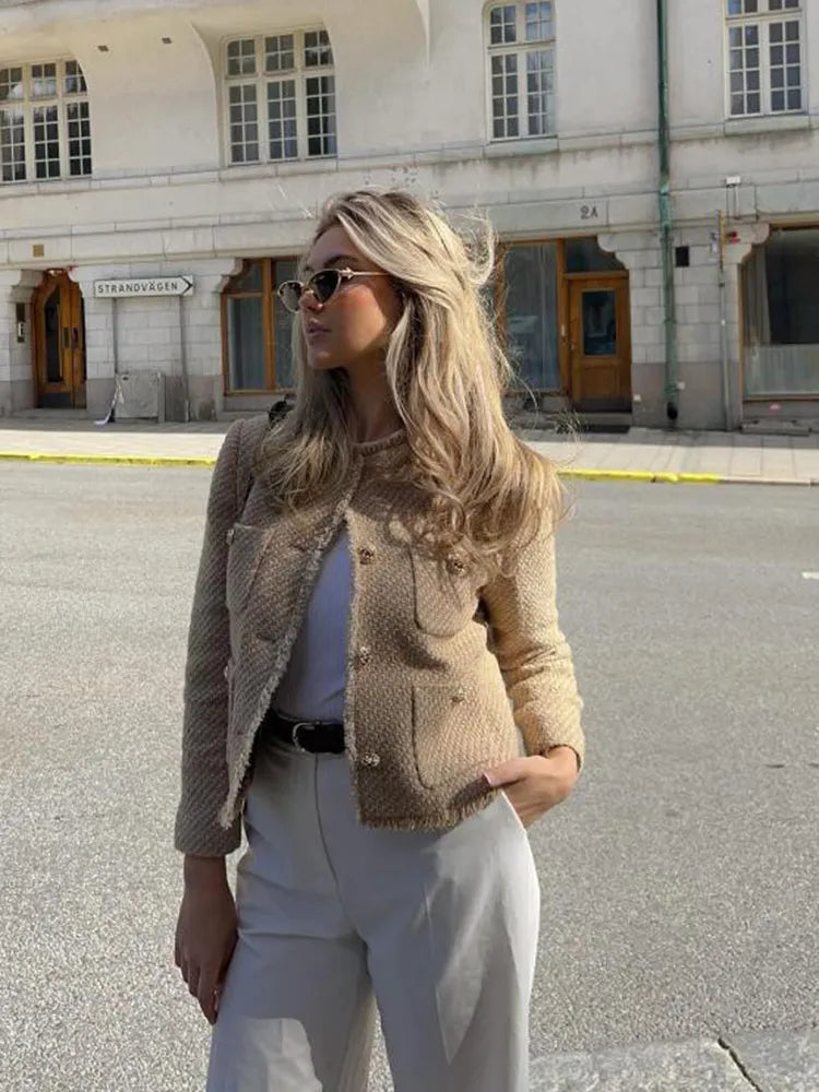 Chic Tweed Jacket with Gold Buttons - Evelyn-XS-The Livary