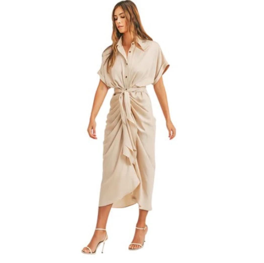Maxi dress with ruffles and V-neck summer style women's fashion - Elina-Gold-S-The Livary