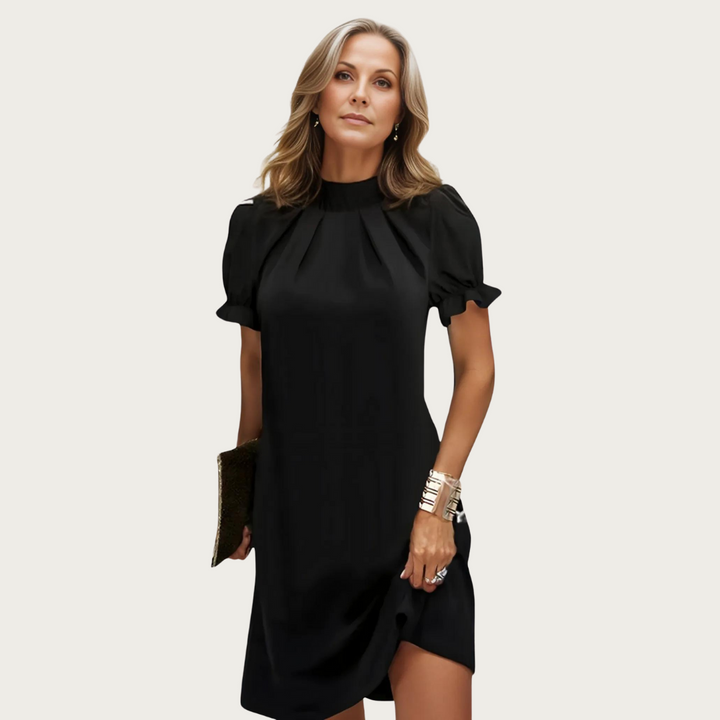 Black Midi Evening Dress with Puff Sleeves - Amber-S-The Livary