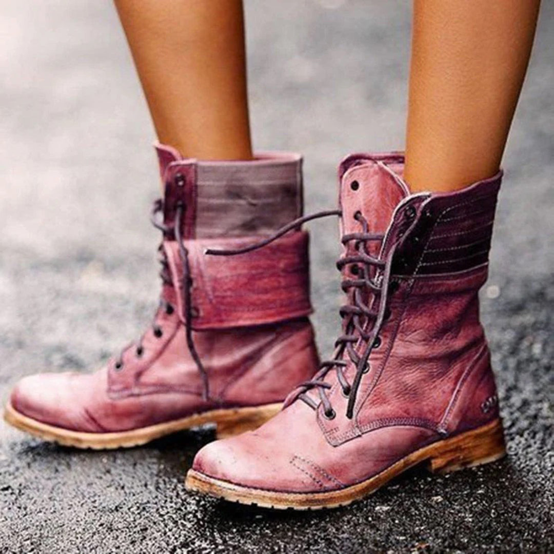 Vintage Lace-up Shoes for Women - Elise-Red-2-The Livary
