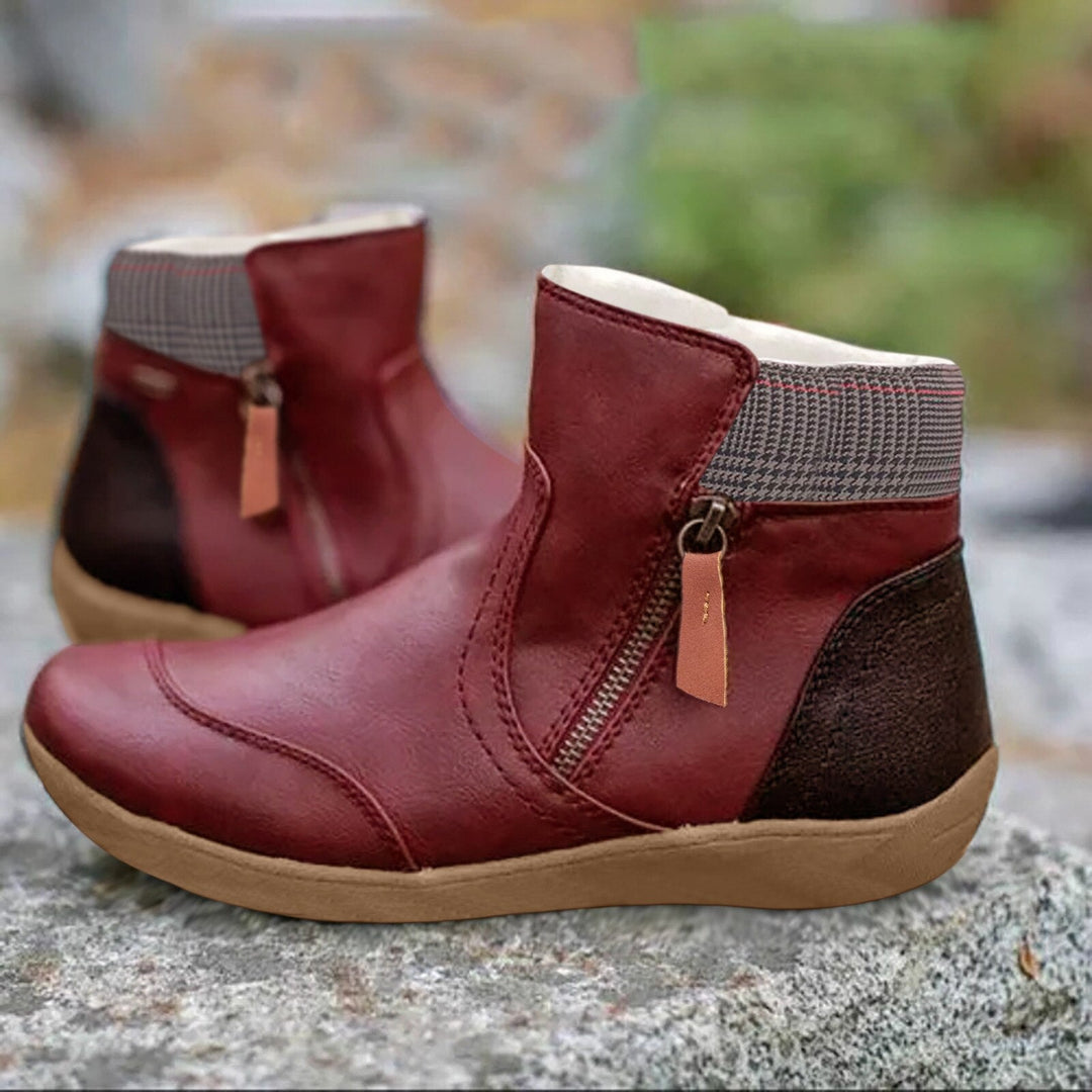 Plain Coloured Ankle Boots - WarmStep-Bordeaux red-2.5-The Livary