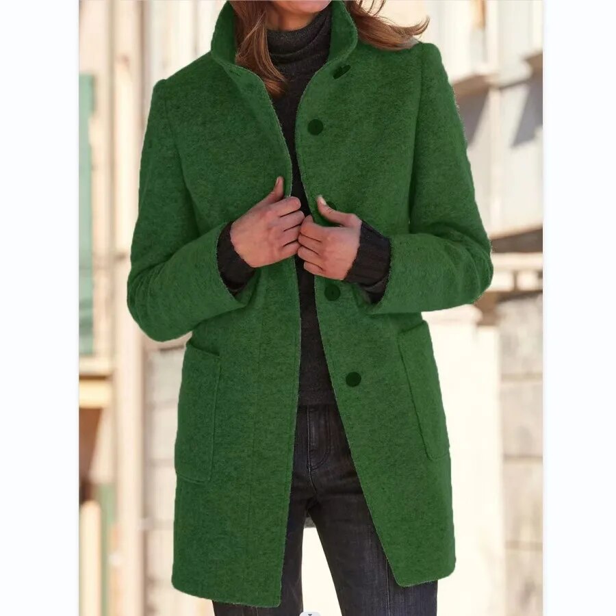 Wool coat with button closure for women - Eva-Green-S-The Livary