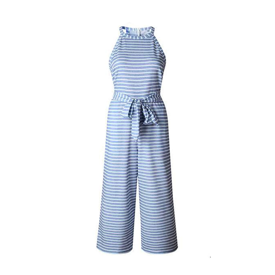 Airy & Stylish Women's Jumpsuit with Waist Belt and Stripes – Nayla-Blue-S-The Livary