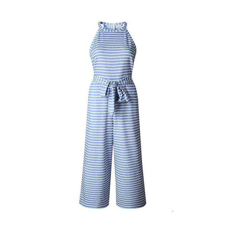 Airy & Stylish Women's Jumpsuit with Waist Belt and Stripes – Nayla-Blue-S-The Livary