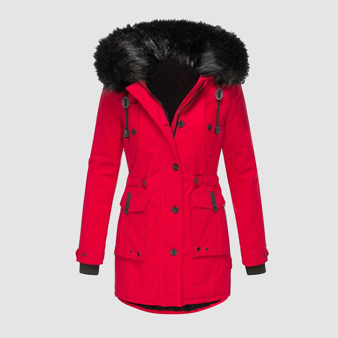 Warm Winter Coat with Fleece Lining - Tove-Red-S-The Livary