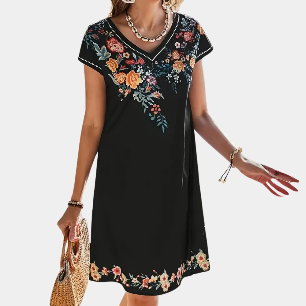 Black Floral Summer Dress - Sofia-XS-The Livary