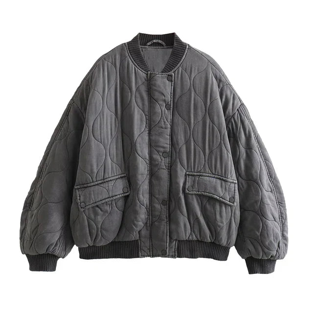 Ladies Oversized Grey Bomber Jacket - Alexa