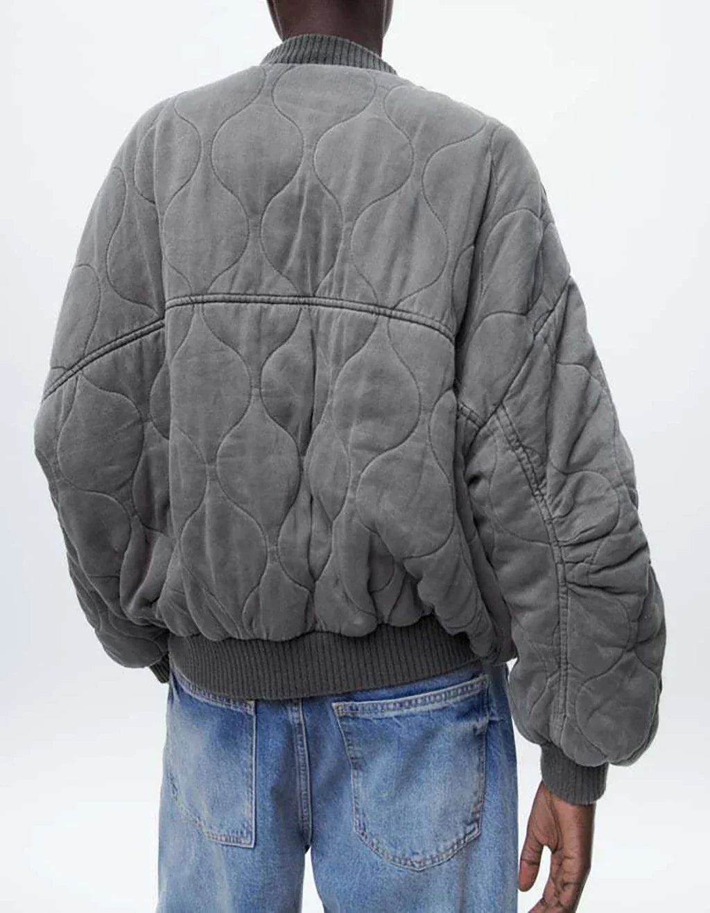 Ladies Oversized Grey Bomber Jacket - Alexa