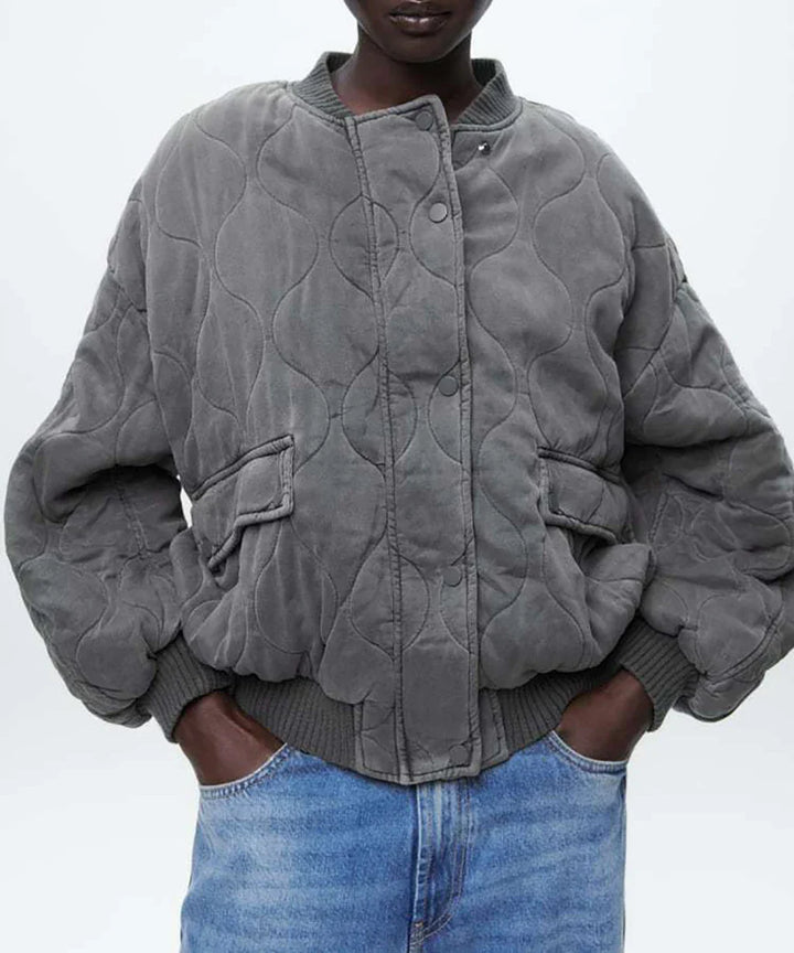 Ladies Oversized Grey Bomber Jacket - Alexa