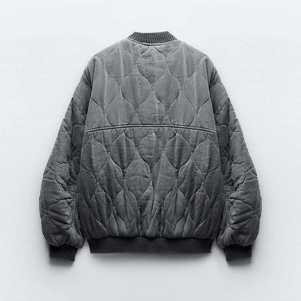 Ladies Oversized Grey Bomber Jacket - Alexa