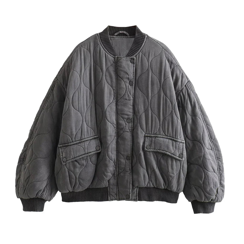Ladies Oversized Grey Bomber Jacket - Alexa