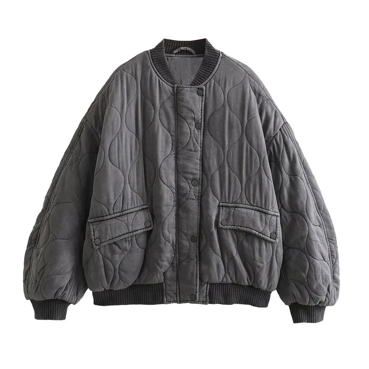 Ladies Oversized Grey Bomber Jacket - Alexa