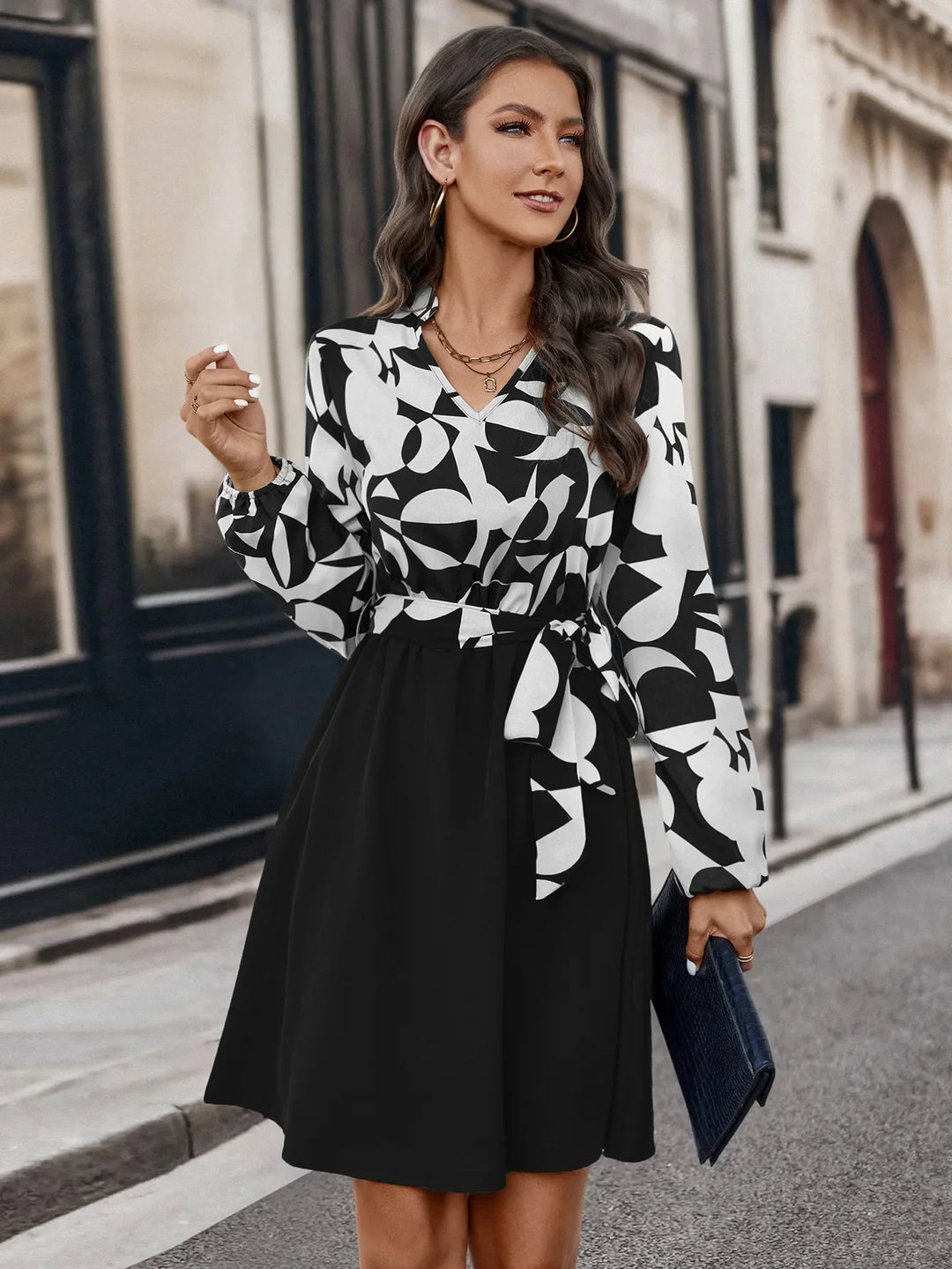 Fashionable Dress with Long Sleeves - Lina-White-S-The Livary