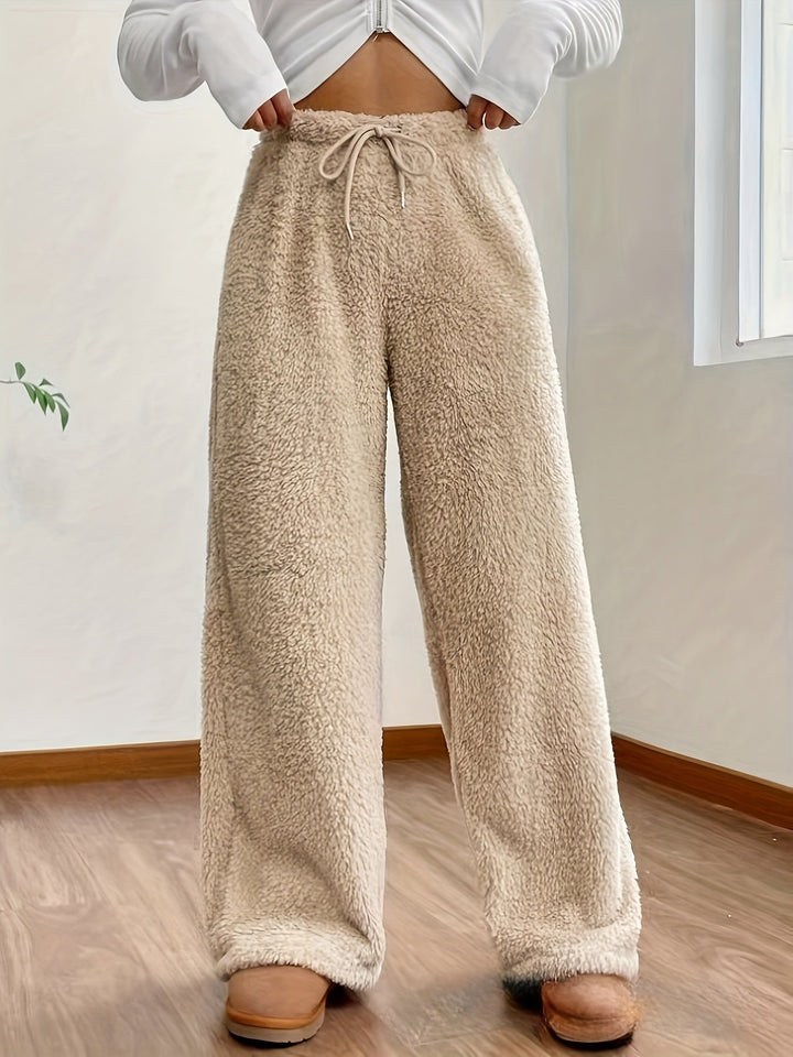 Soft Teddy Sherpa Lounge Pants for Ladies – Noémie-Beige-S-The Livary