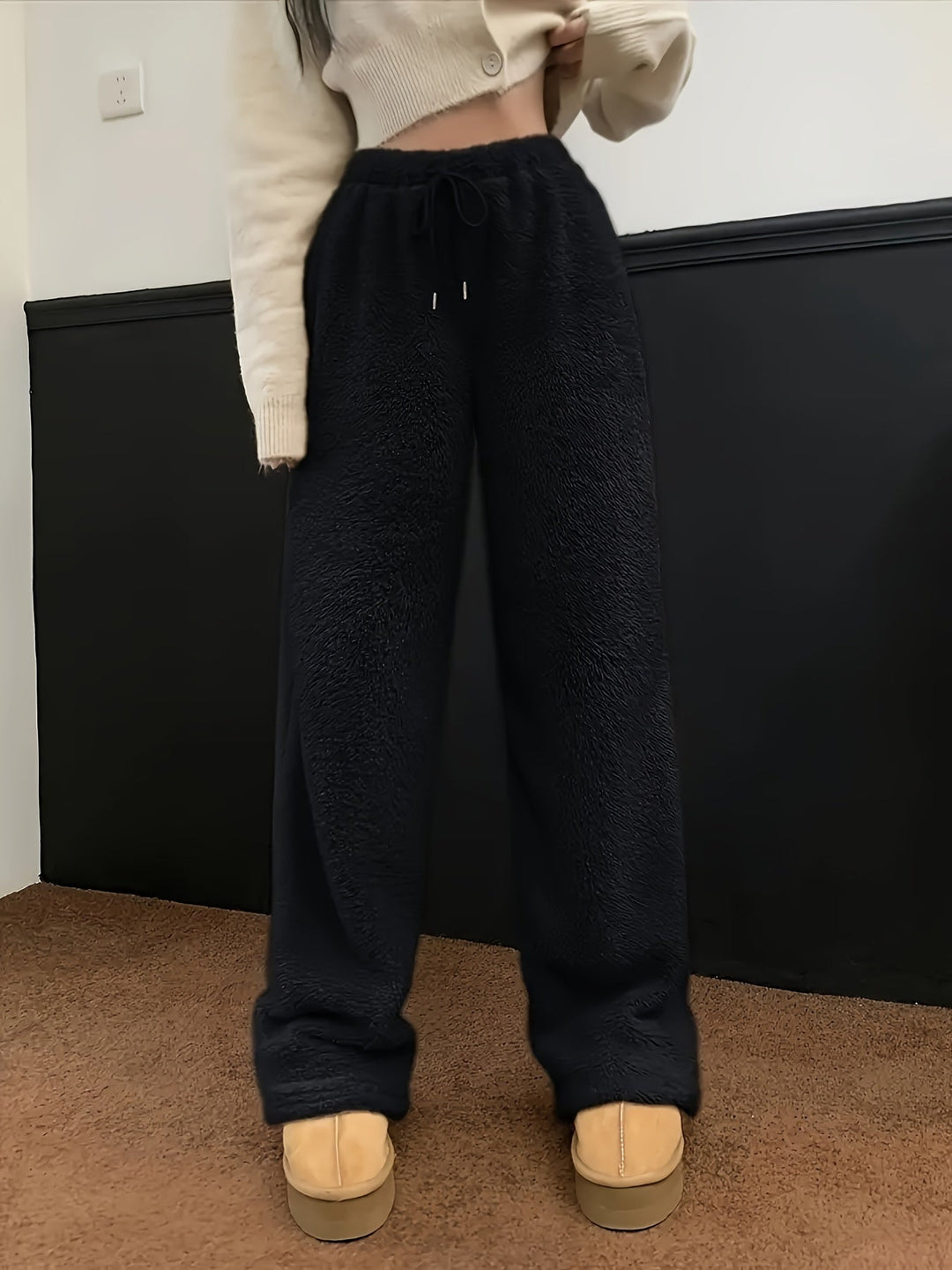 Soft Teddy Sherpa Lounge Pants for Ladies – Noémie-Black-S-The Livary