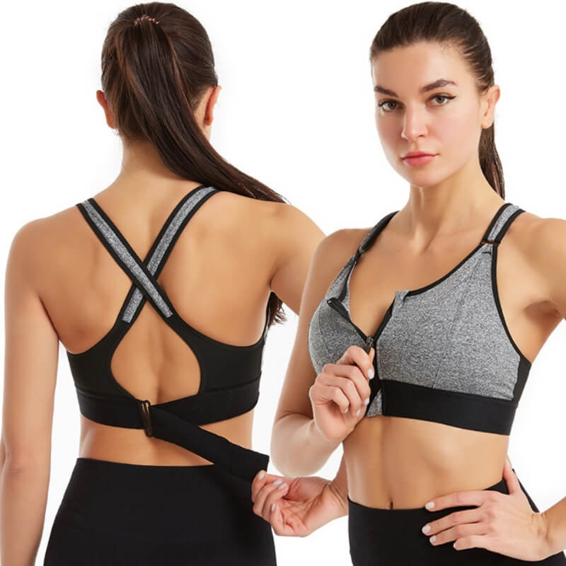 Sports bra with zipper & strong support – Mira (Buy 1, Get 1 Free)-Grey-S-The Livary