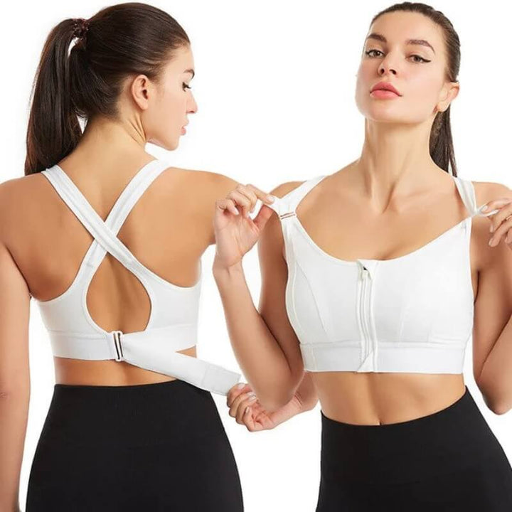 Sports bra with zipper & strong support – Mira (Buy 1, Get 1 Free)-White-S-The Livary