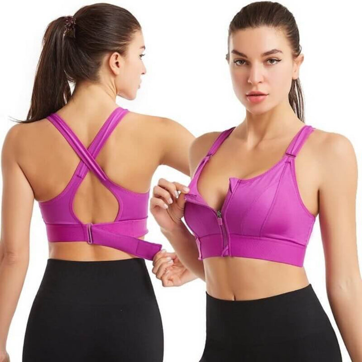 Sports bra with zipper & strong support – Mira (Buy 1, Get 1 Free)-Pink-S-The Livary