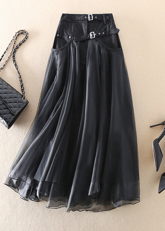 Fashionable Tulle Patchwork Long Skirt - Allegra-Black-S-The Livary