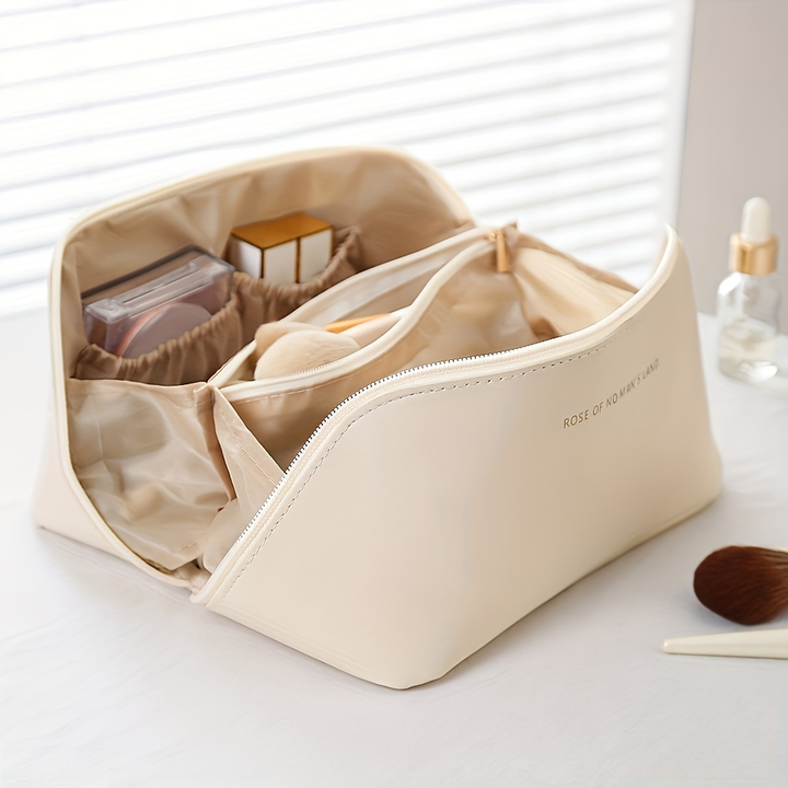 MAKEUP ORGANISER WITH ZIPPER – LUXURY TOILETRY BAG FOR TRAVEL-Brown-The Livary