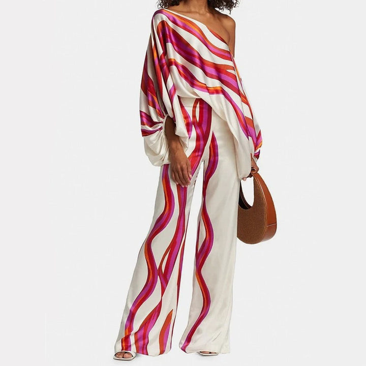 Two-Piece Satin Set with Pattern – Selena-Purple-S-The Livary