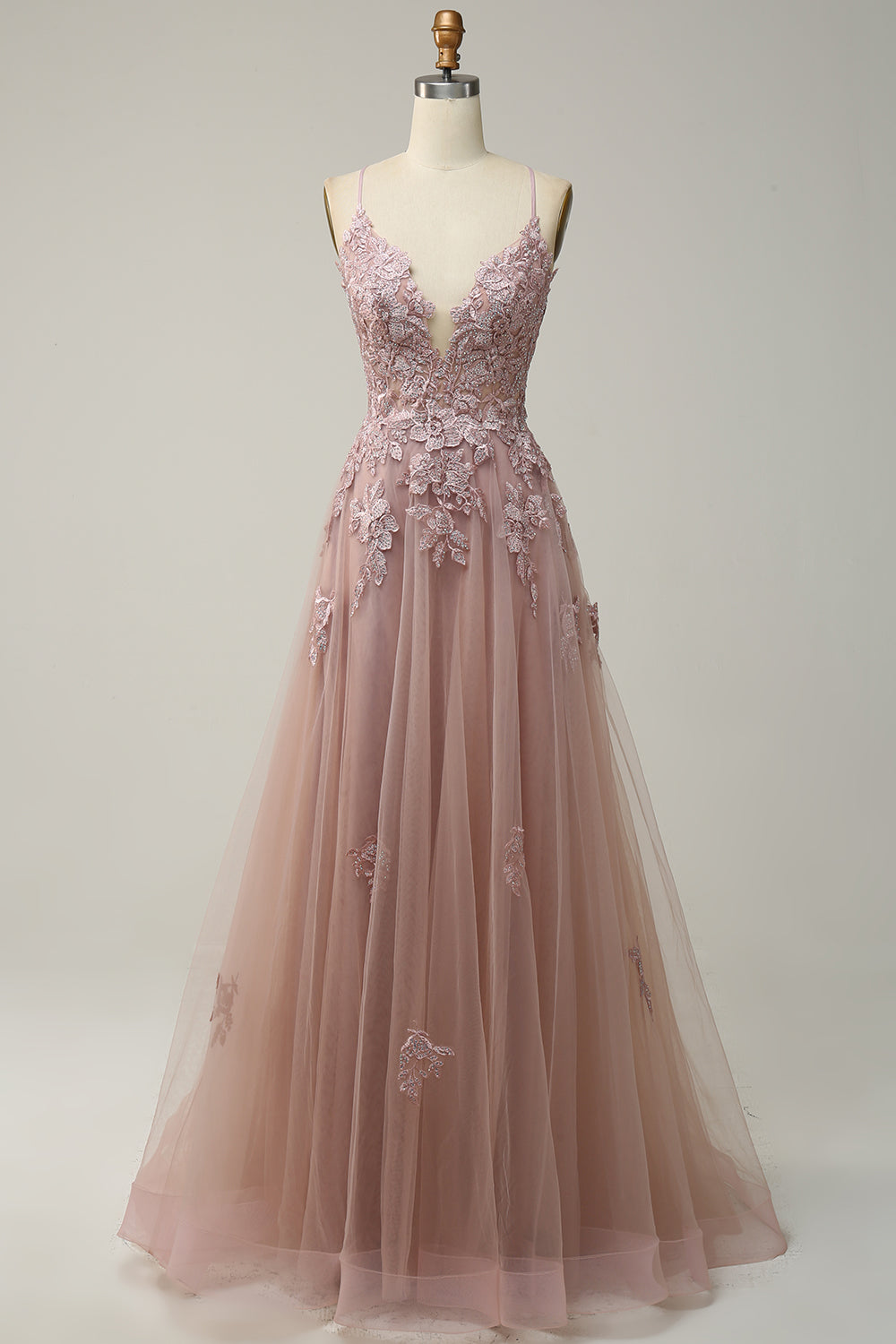 Stylish A-line Evening Dress with Spaghetti Straps and Lace-up Closure - Julia-Apricot-EU32-The Livary