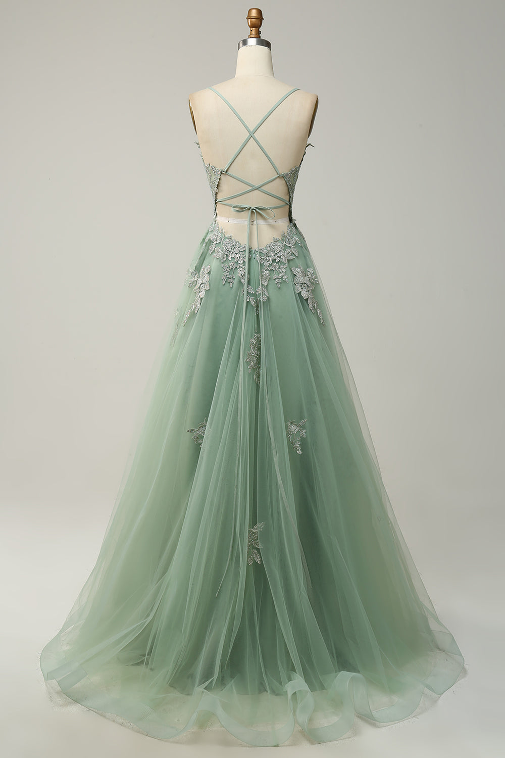Stylish A-line Evening Dress with Spaghetti Straps and Lace-up Closure - Julia-Dark green-EU32-The Livary