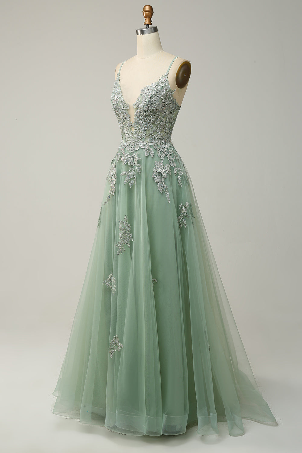 Stylish A-line Evening Dress with Spaghetti Straps and Lace-up Closure - Julia-Dark green-EU32-The Livary