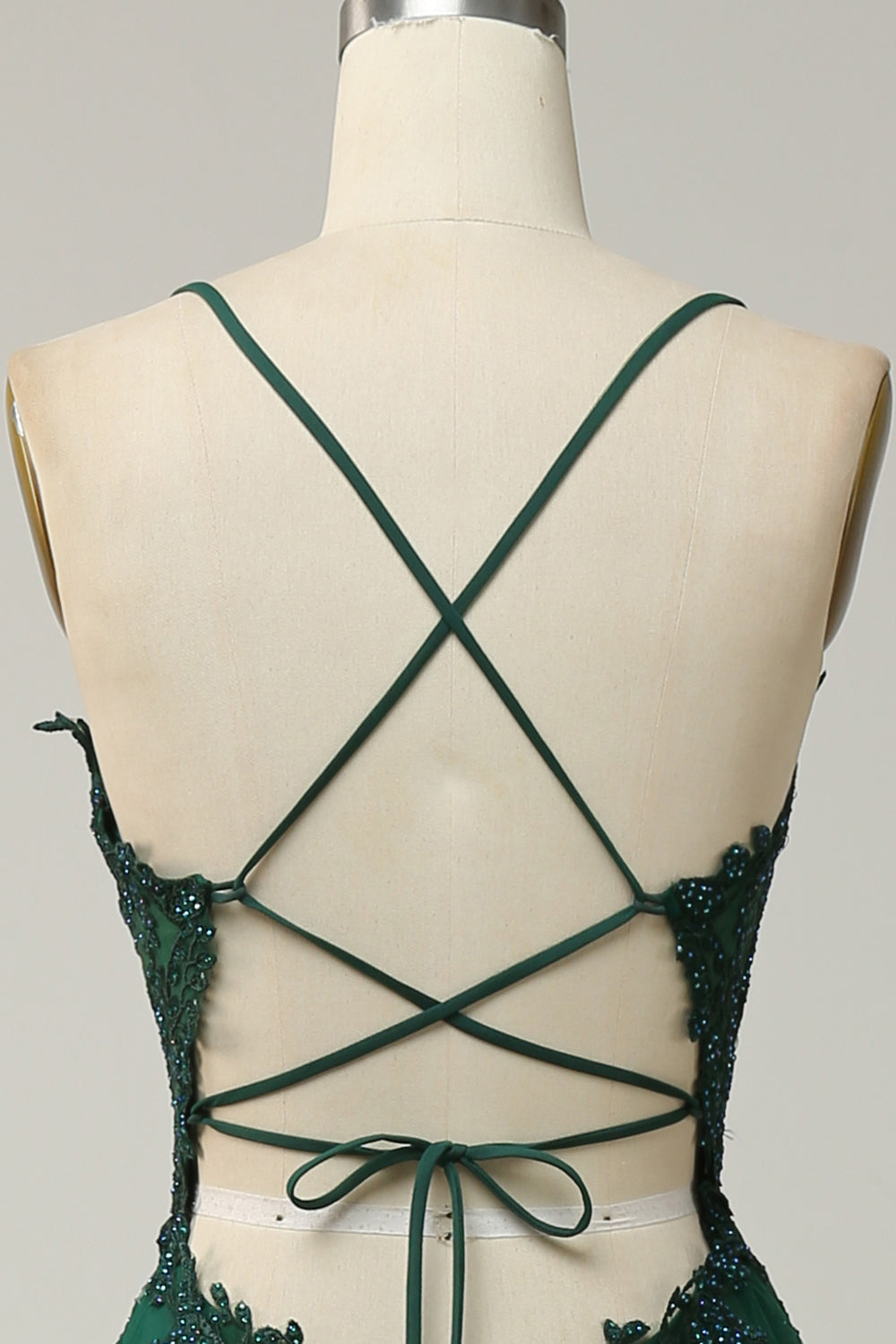 Stylish A-line Evening Dress with Spaghetti Straps and Lace-up Closure - Julia-Dark green-EU32-The Livary