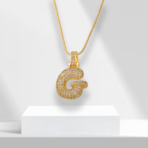 Bubble Letters Necklace with Pendant - LuxeLette-G-The Livary