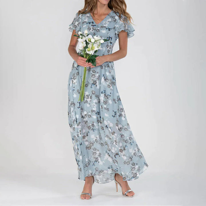 Gina - Stylish Midi Floral Dress-Heavenly blue-XS-The Livary