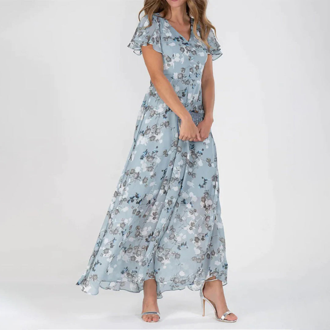 Gina - Stylish Midi Floral Dress-Green-XS-The Livary