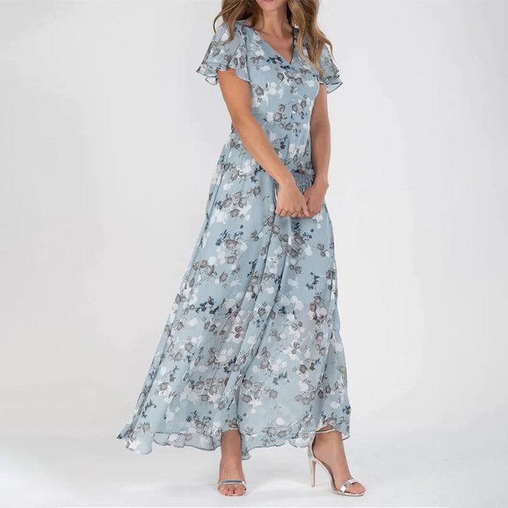 Gina - Stylish Midi Floral Dress-Green-XS-The Livary