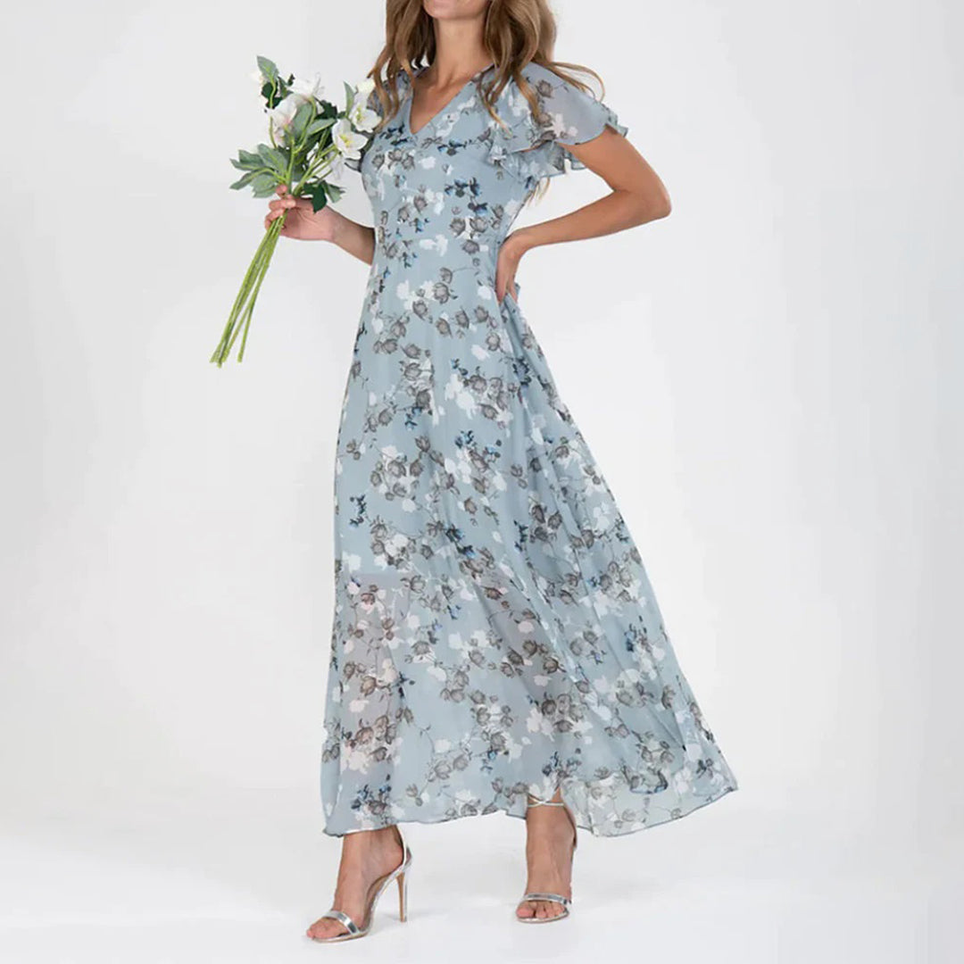 Gina - Stylish Midi Floral Dress-Green-XS-The Livary