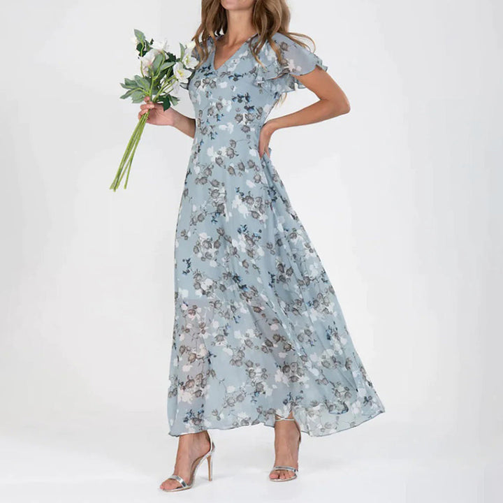 Gina - Stylish Midi Floral Dress-Green-XS-The Livary