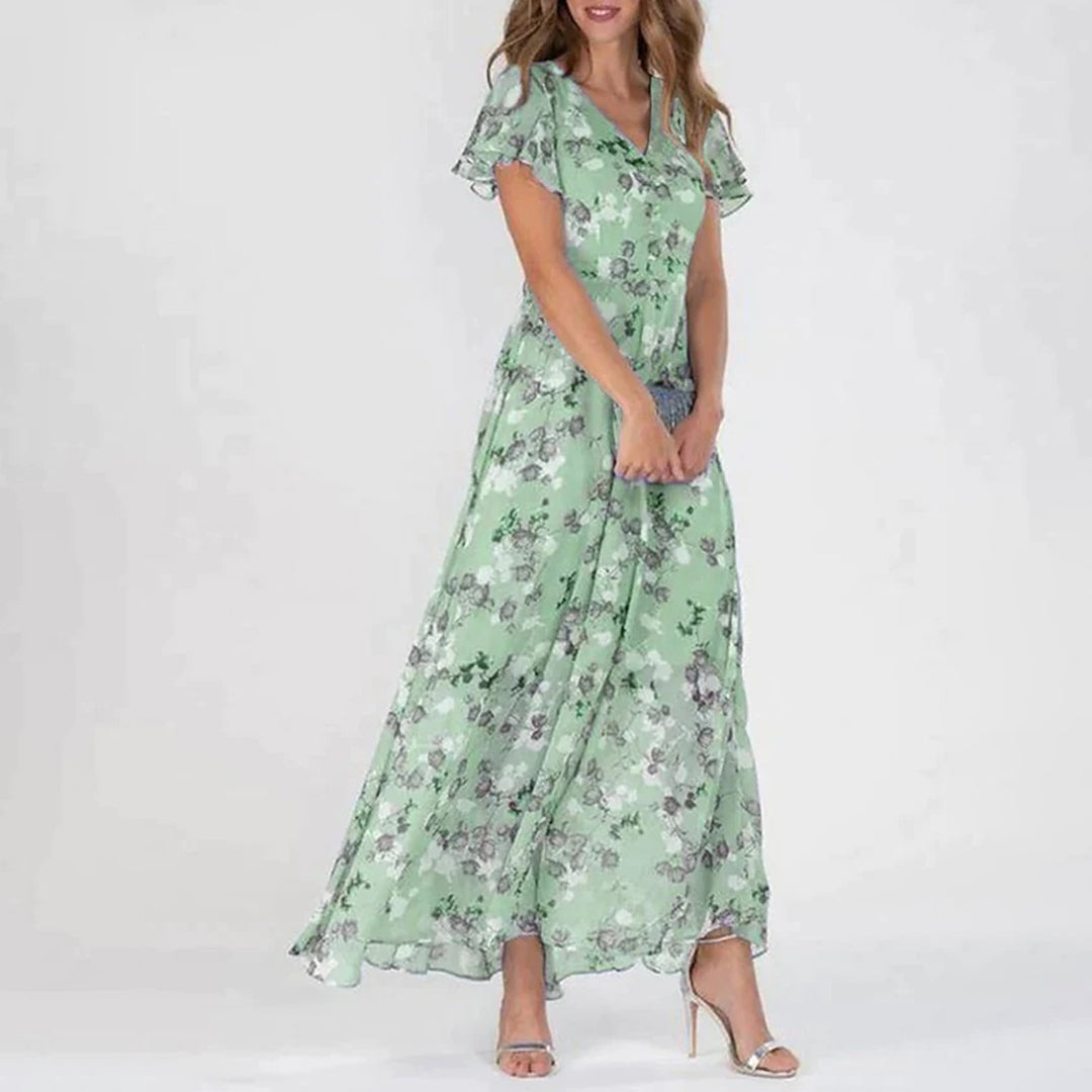 Gina - Stylish Midi Floral Dress-Green-XS-The Livary