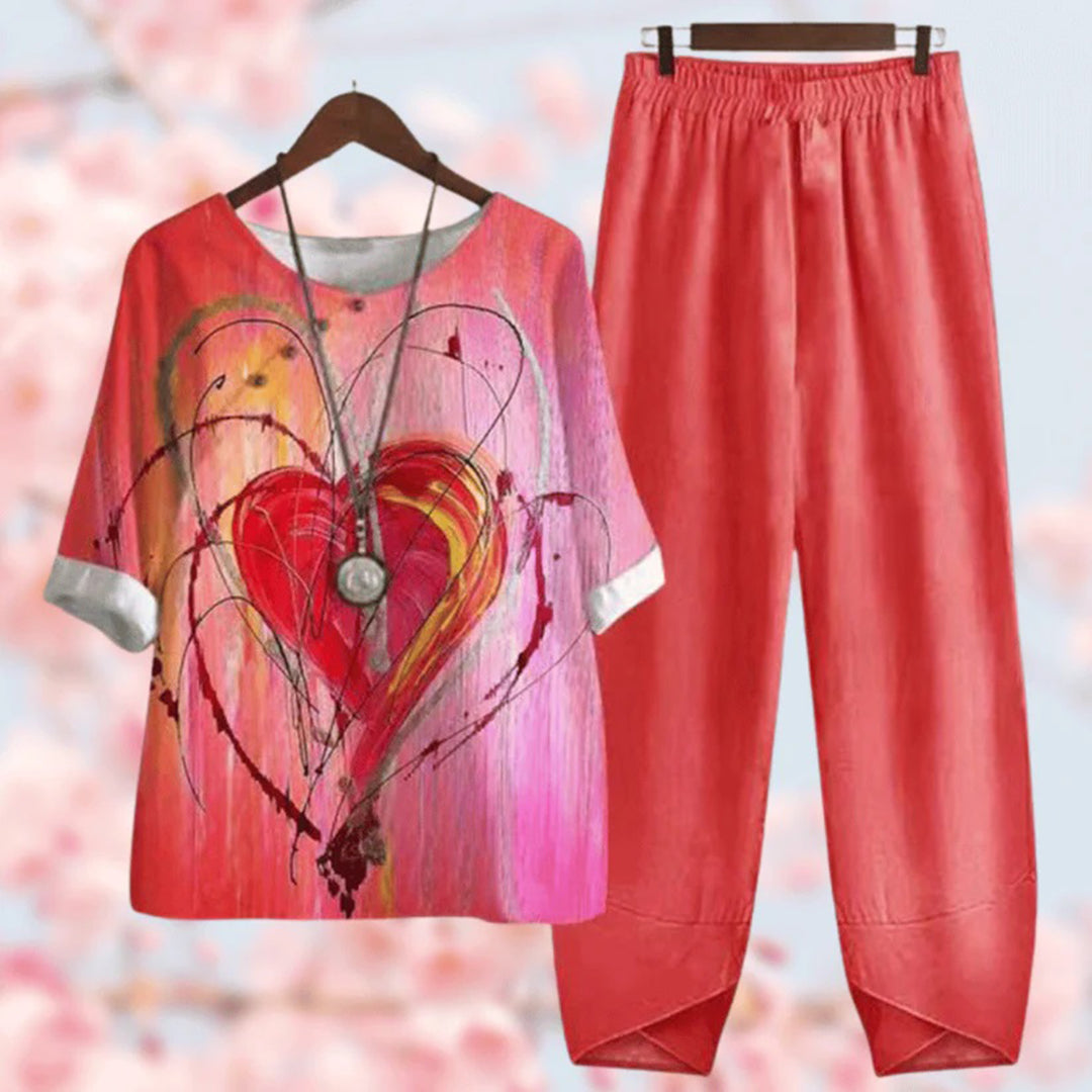 Comfortable Two-Piece Ladies Summer Set - Mira-Red-S-The Livary
