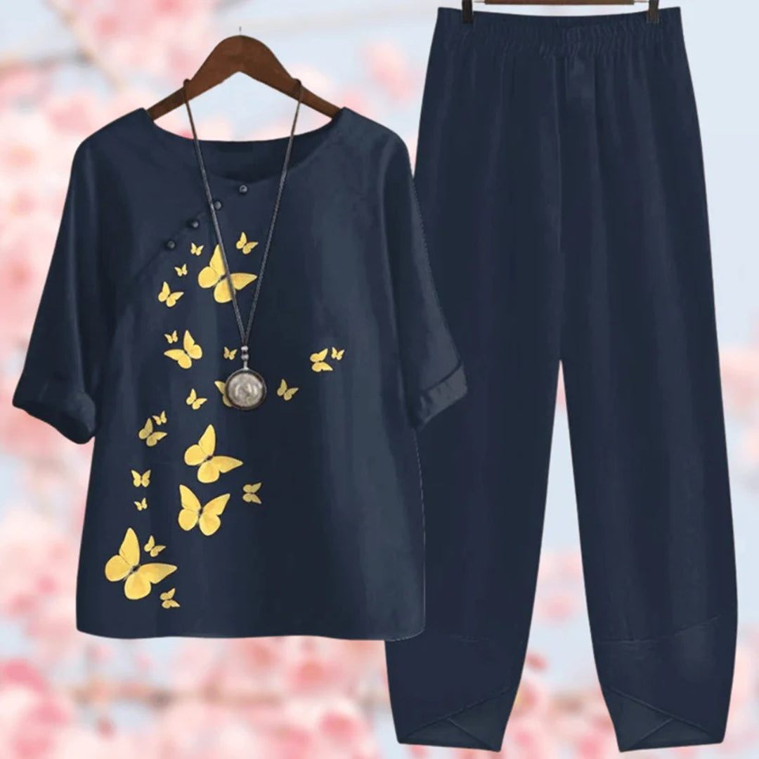 Comfortable Two-Piece Ladies Summer Set - Mira-Dark blue-S-The Livary