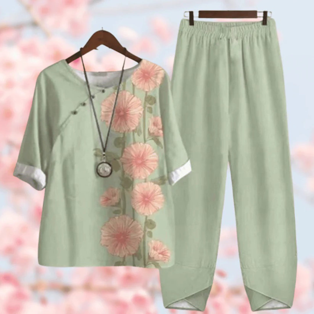 Comfortable Two-Piece Ladies Summer Set - Mira-Light green-S-The Livary
