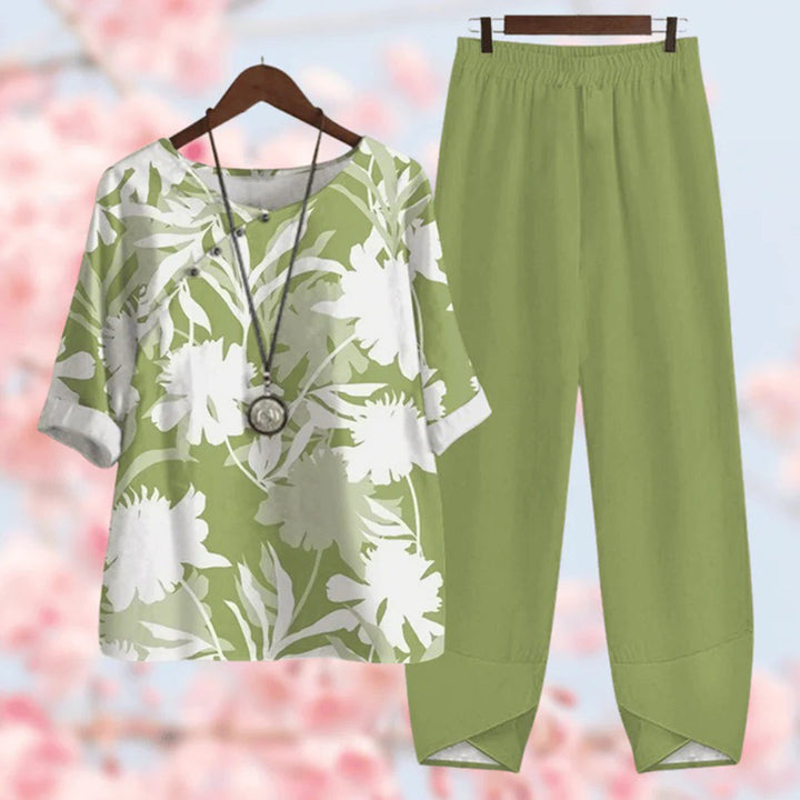 Comfortable Two-Piece Ladies Summer Set - Mira-Green-S-The Livary