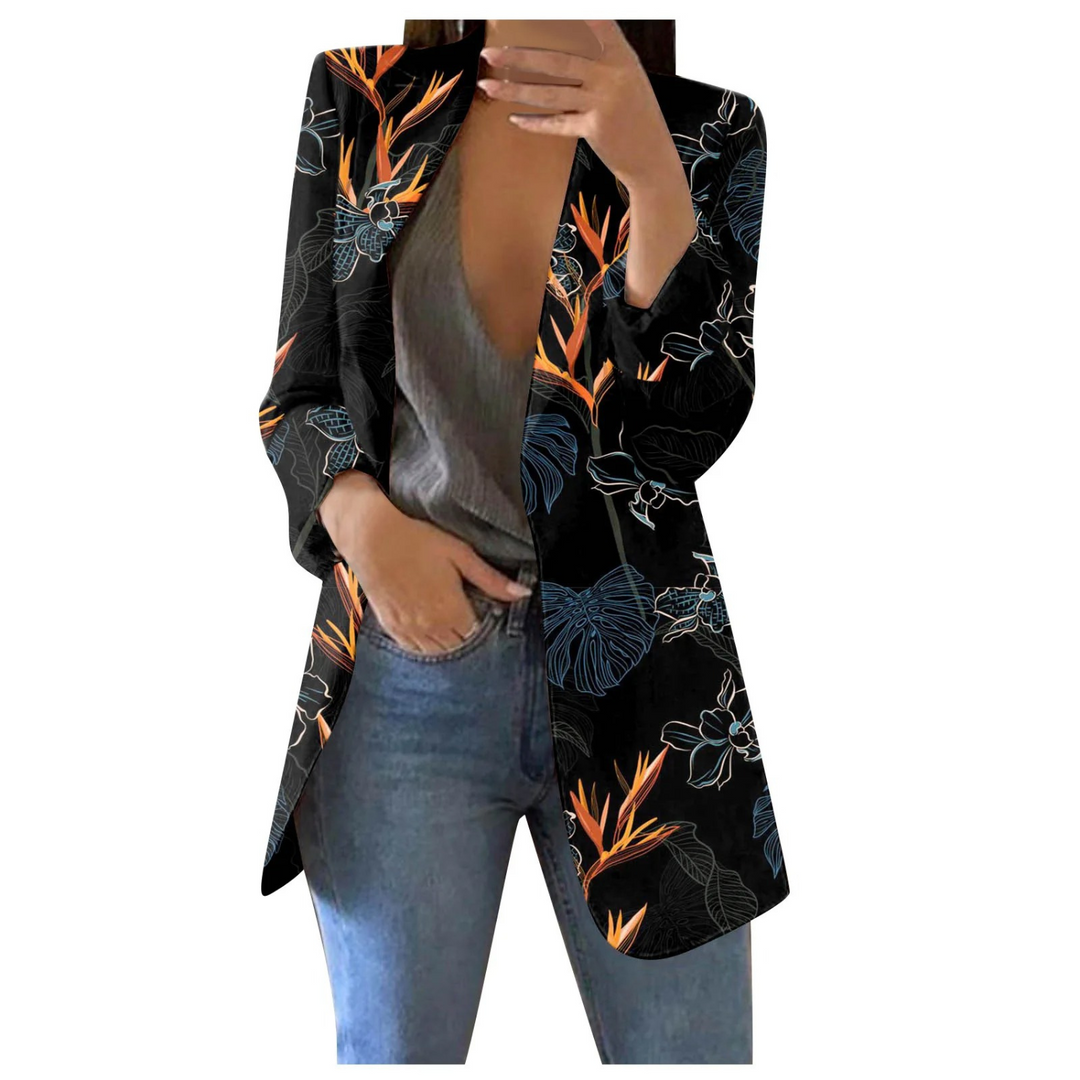 Printed Cropped Women's Blazer - Savannah-Black-S-The Livary