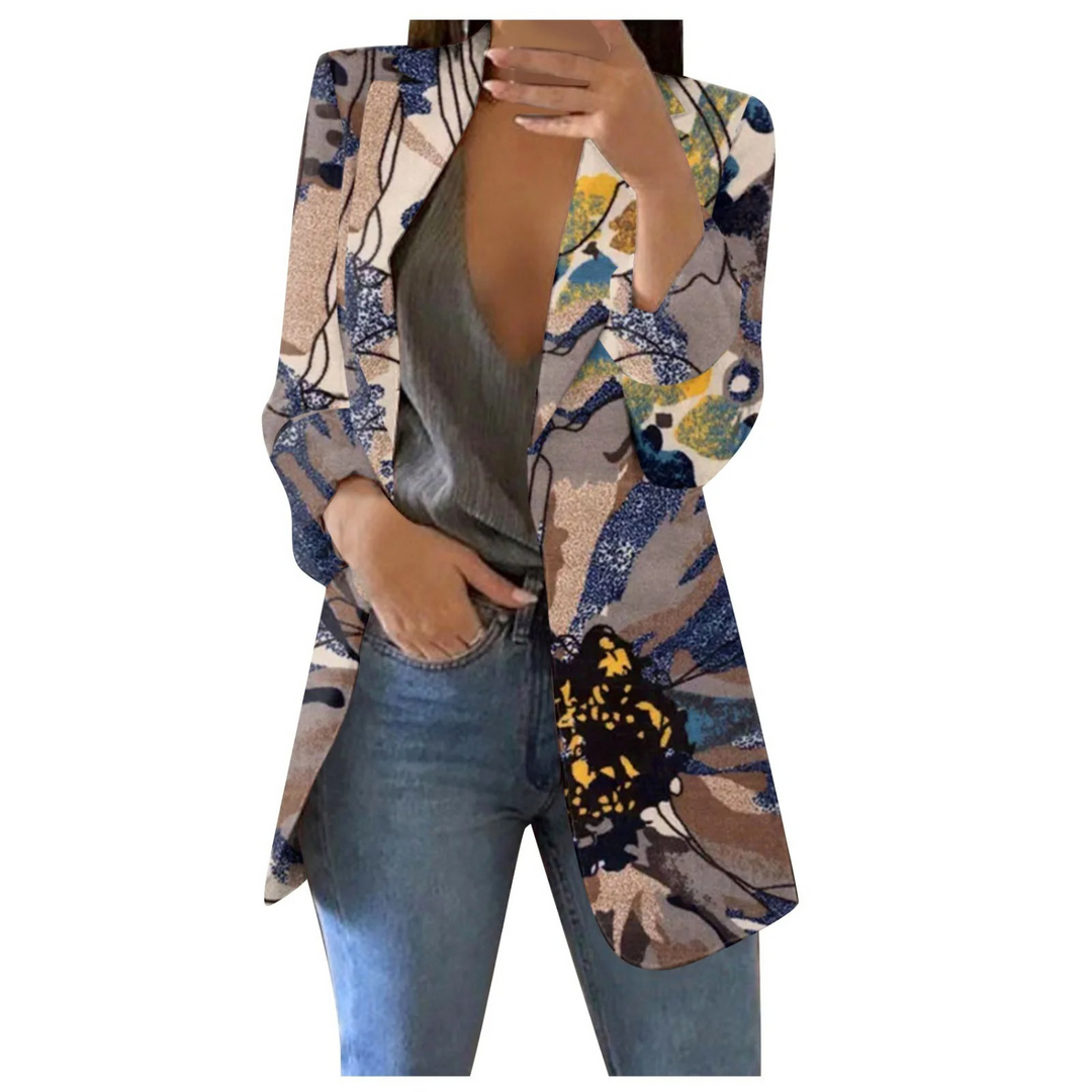 Printed Cropped Women's Blazer - Savannah-Dark brown-S-The Livary