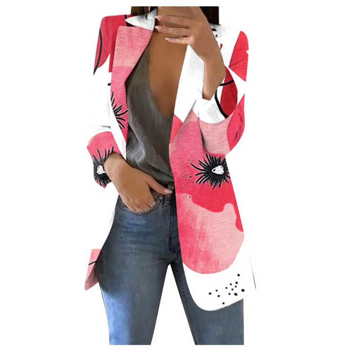 Printed Cropped Women's Blazer - Savannah-White-pink-S-The Livary