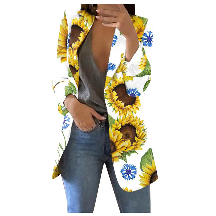 Printed Cropped Women's Blazer - Savannah-White-yellow-S-The Livary
